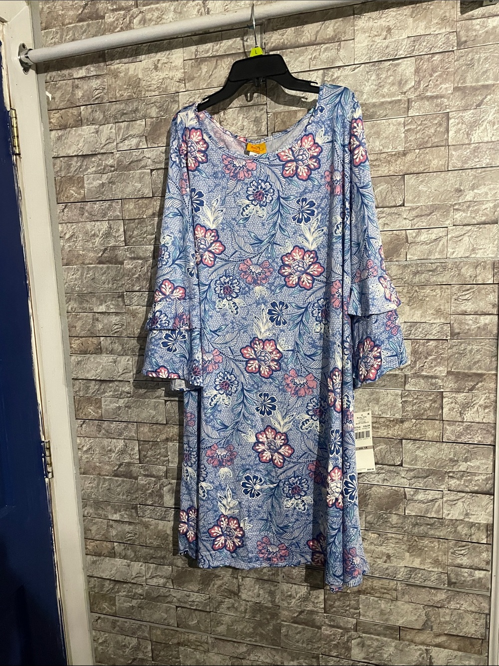 Ruby Rd. Blue Floral Bell-Sleeve Midi Dress